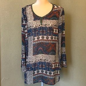 Merchant Semi-Sheer Blue Beaded Tunic Size Small